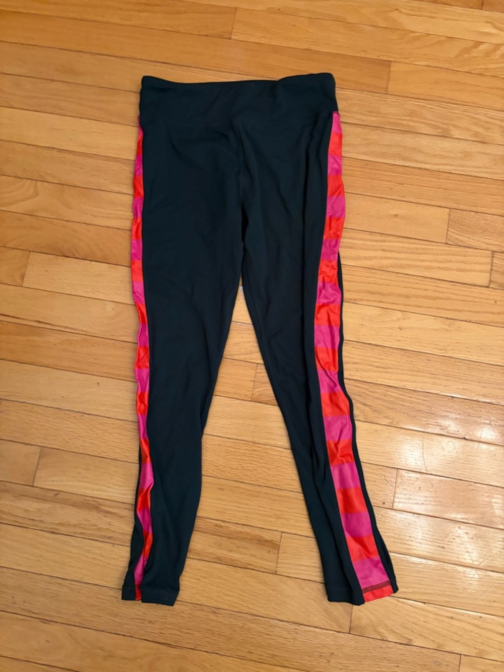 Tory Sport Black Activewear Leggings with Pink and Red Side Stripes